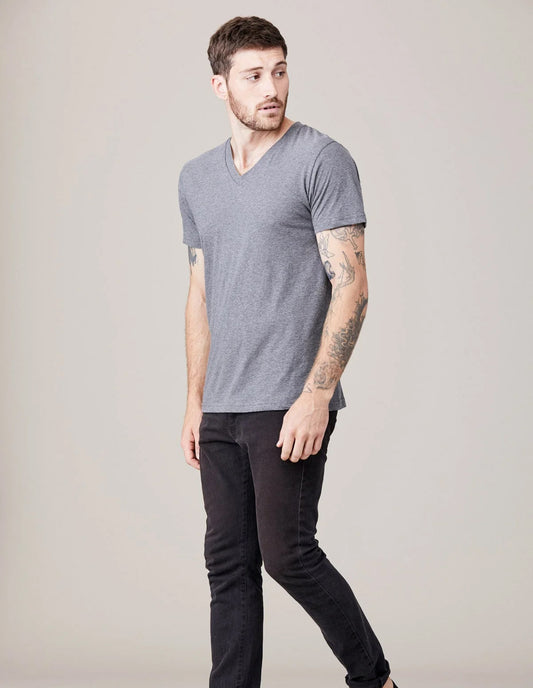 Short Sleeve V Neck Grey