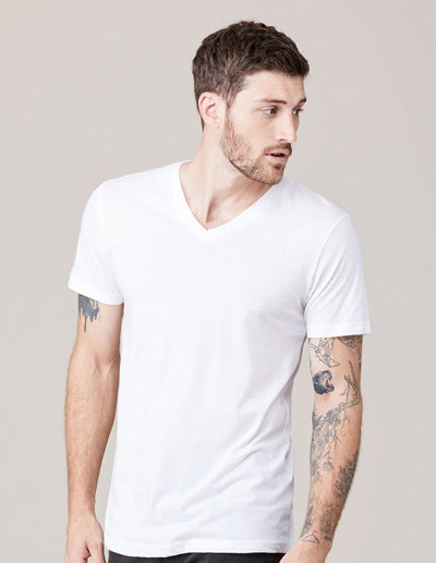 Short Sleeve V Neck White