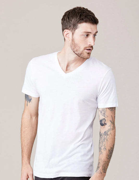 Short Sleeve V Neck White