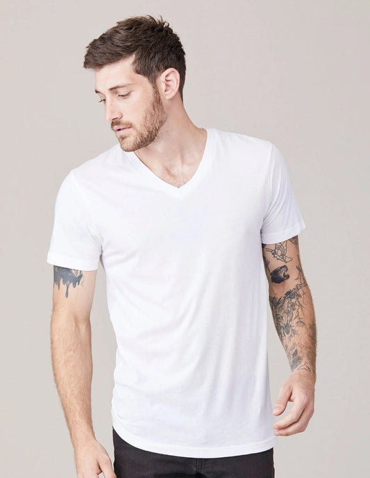 Short Sleeve V Neck White
